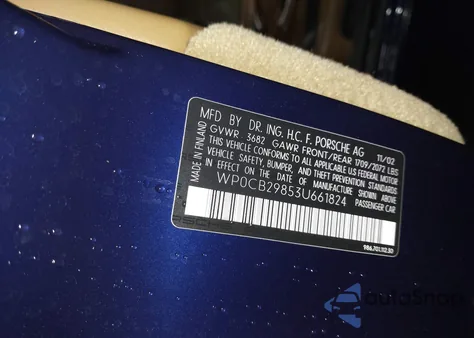 2003 Porsche Boxster S z USA, uszkodzony, nr VIN WP0CB29853U661824